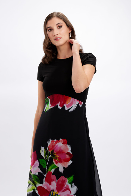 Floral Chiffon Dress Style 246188. Black/fuchsia. 4