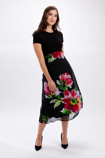 Floral Chiffon Dress Style 246188. Black/fuchsia. 6