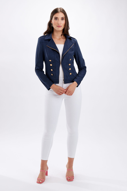 Faux Suede Military Button Jacket Style 246206U. Navy. 5