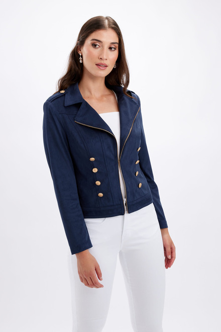 Faux Suede Military Button Jacket Style 246206U. Navy