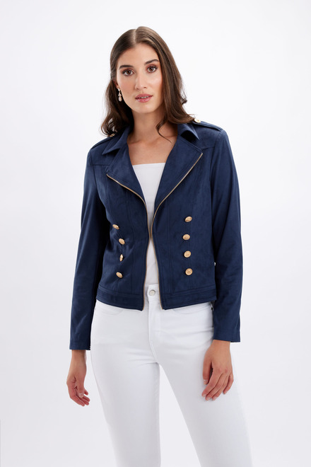 Faux Suede Military Button Jacket Style 246206U. Navy. 4