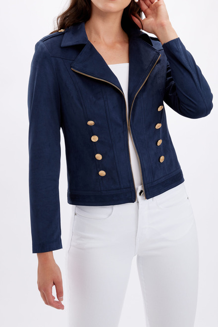 Faux Suede Military Button Jacket Style 246206U. Navy. 3