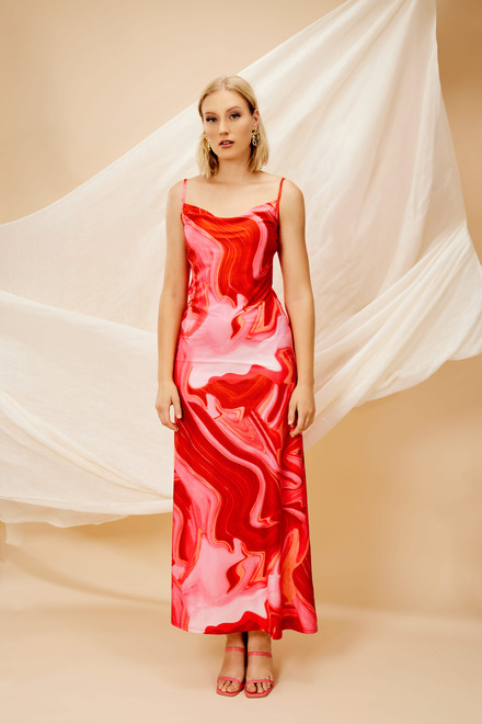 Spaghetti Strap Hypnotic Print Dress Style 246223U. Red/pink