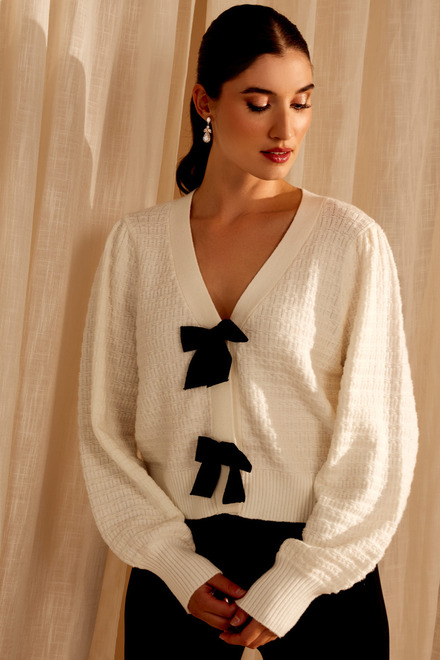 Bow Front Knit Cardigan Style 246224U. Offwhite