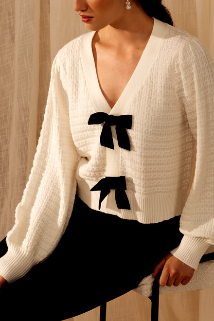 Bow Front Knit Cardigan Style 246224U. Offwhite. 3