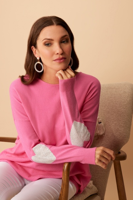 Rhinestone Heart Sleeve Sweater Style 246251U. Pink