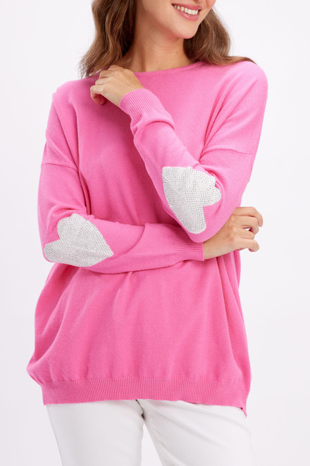 Rhinestone Heart Sleeve Sweater Style 246251U. Pink. 4
