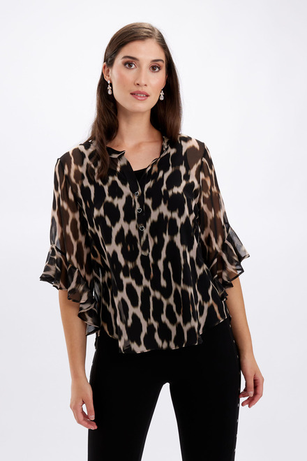 Leopard Print Chiffon Blouse Style 246351. Black/blush. 2