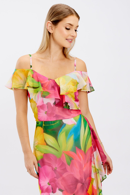 Hibiscus Print Ruffle Dress Style 246484. Fuchsia/green. 4