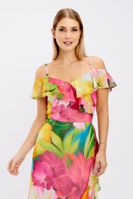 Hibiscus Print Ruffle Dress Style 246484. Fuchsia/green. 5