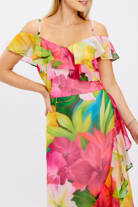 Hibiscus Print Ruffle Dress Style 246484. Fuchsia/green. 3