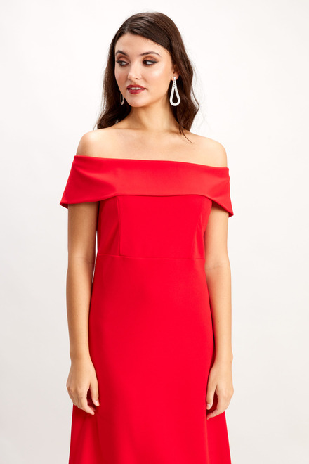 Mesh Panel Off-Shoulder Gown Style 248126. Valentine Red. 4