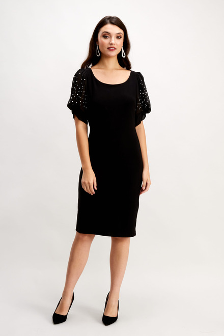Rhinestone Puff Sleeve Dress Style 248151. Black