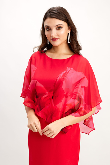 Printed Overlay Dress Style 248156. Red/fush. 4