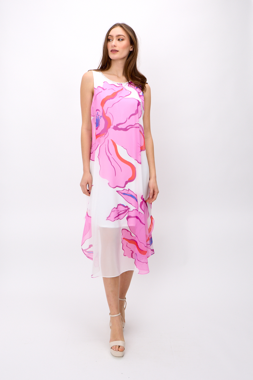 Hibiscus Print Dress Style 248172. Offwhite/pink