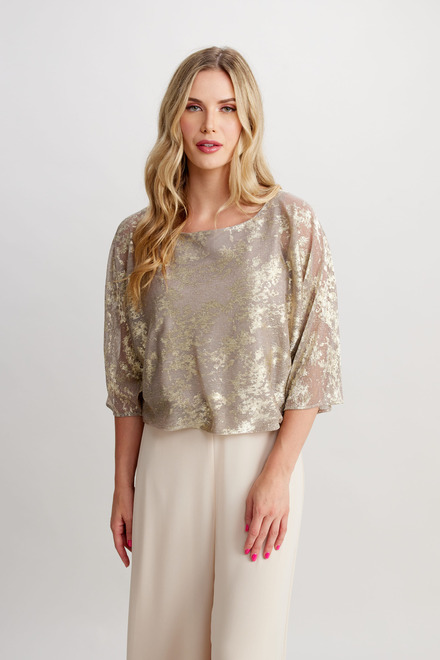 Metallic Knit Loose-Fit Top Style 248182. Beige/gold. 4