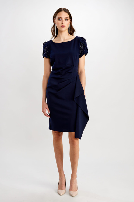 Beaded Shoulder Asymmetric Dress Style 248190. Midnight