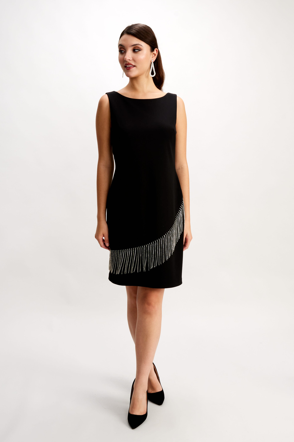 Rhinestone Fringe Dress Style 248204K . Black