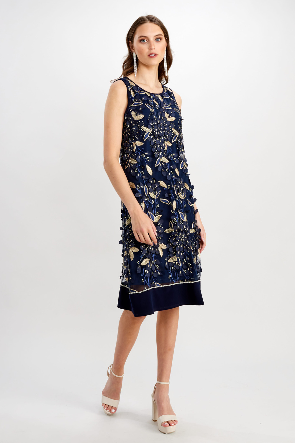 Sequin Floral Tank Dress Style 248320. Midnight Blue/gold