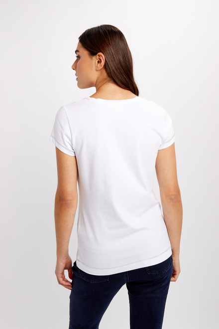 t-shirt col en V imprim&eacute; d&eacute;contract&eacute; mod&egrave;le 24160. White/coral. 2