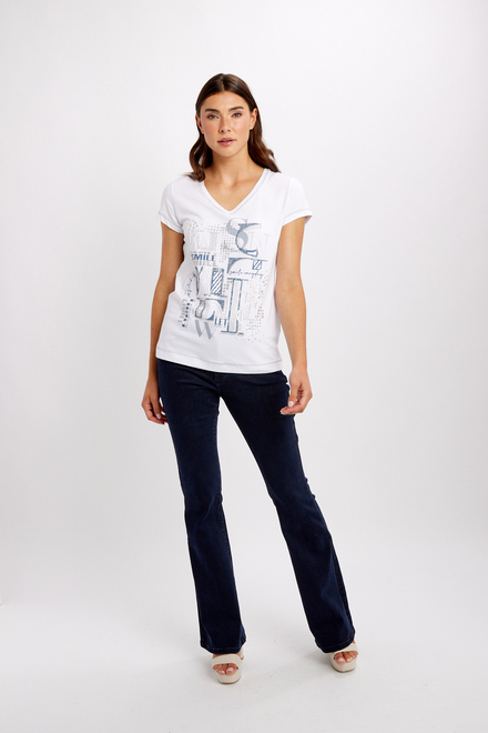 t-shirt col en V imprim&eacute; d&eacute;contract&eacute; mod&egrave;le 24160. White/denim. 4