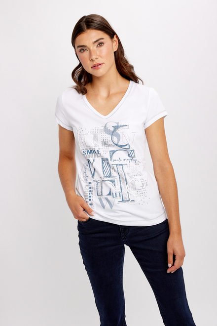 Text-Print T-Shirt Style 24160. White/denim