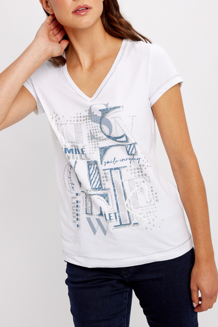 Text-Print T-Shirt Style 24160. White/denim. 3