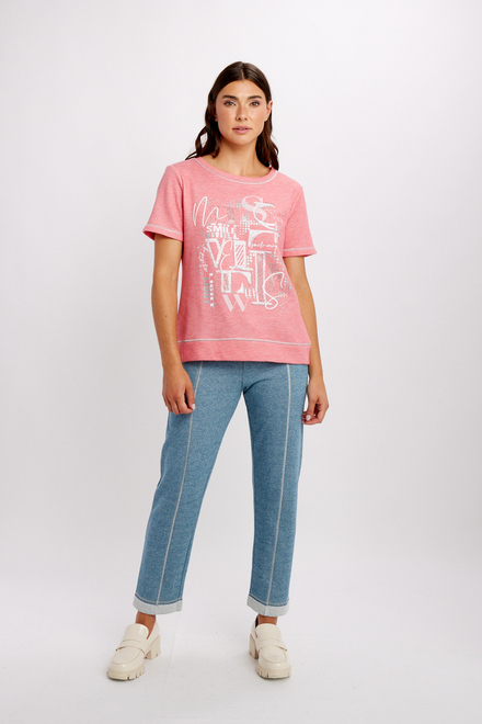 Marled Text-Print T-Shirt Style 24161. Coral. 4