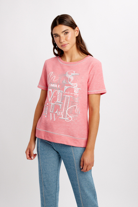 Marled Text-Print T-Shirt Style 24161. Coral
