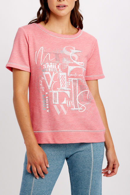 Marled Text-Print T-Shirt Style 24161. Coral. 3