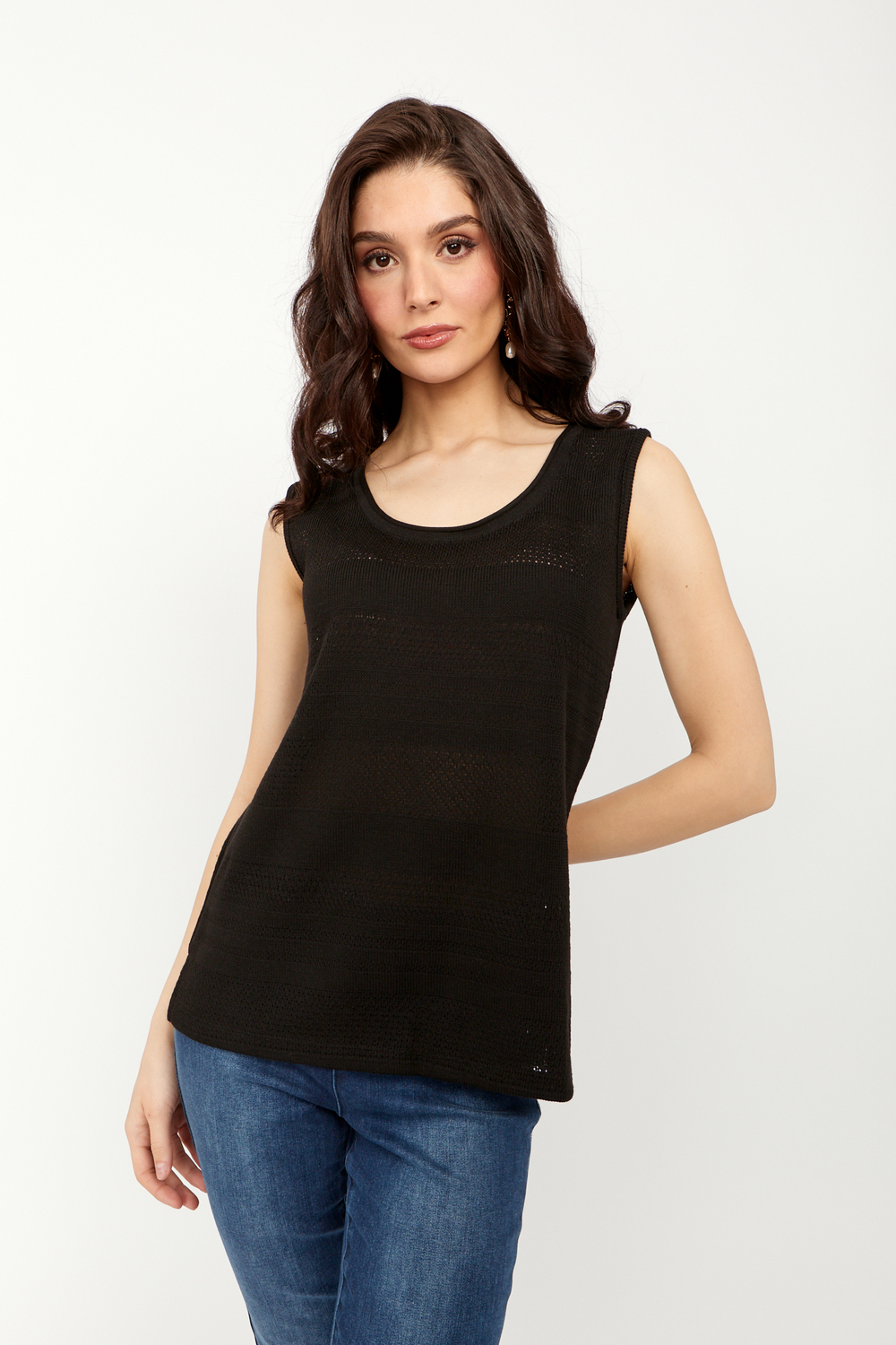Round Neck Casual Top Style 24180. Black