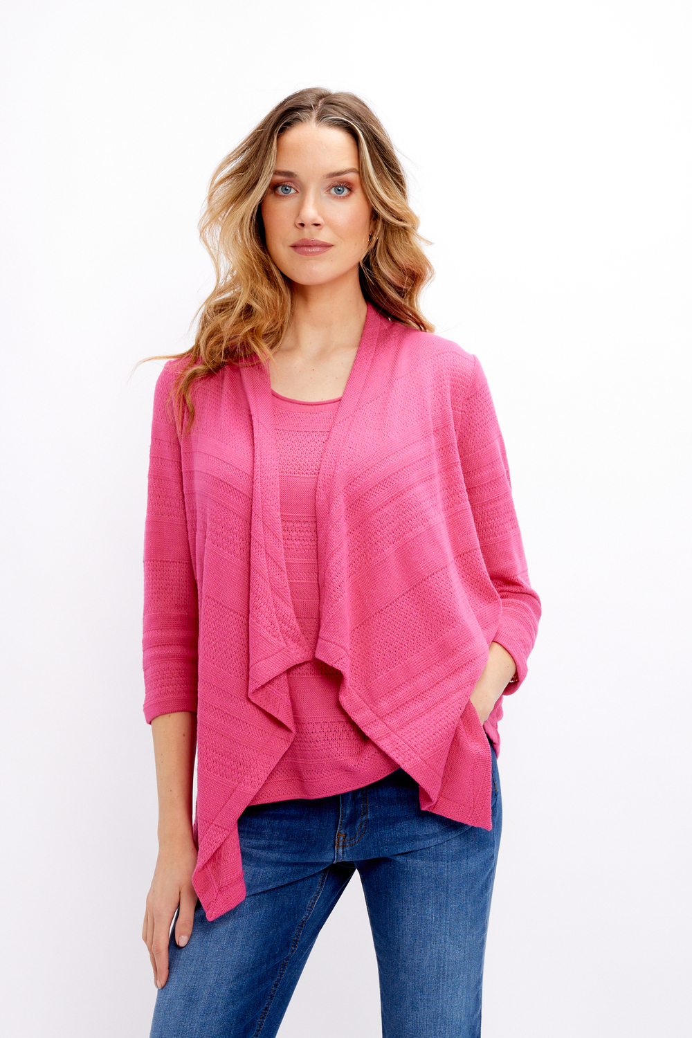 Casual Open-Front Cardigan Style 24182. Fuchsia