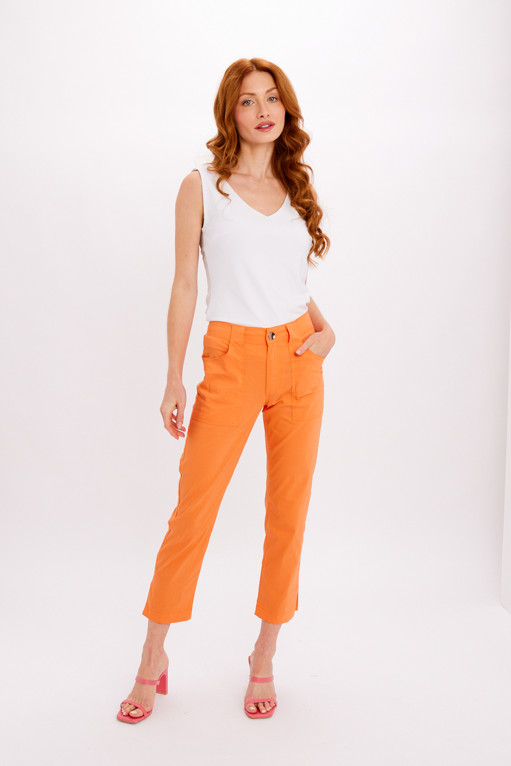 Casual Slim-Fit Trousers Style 24225. Orange