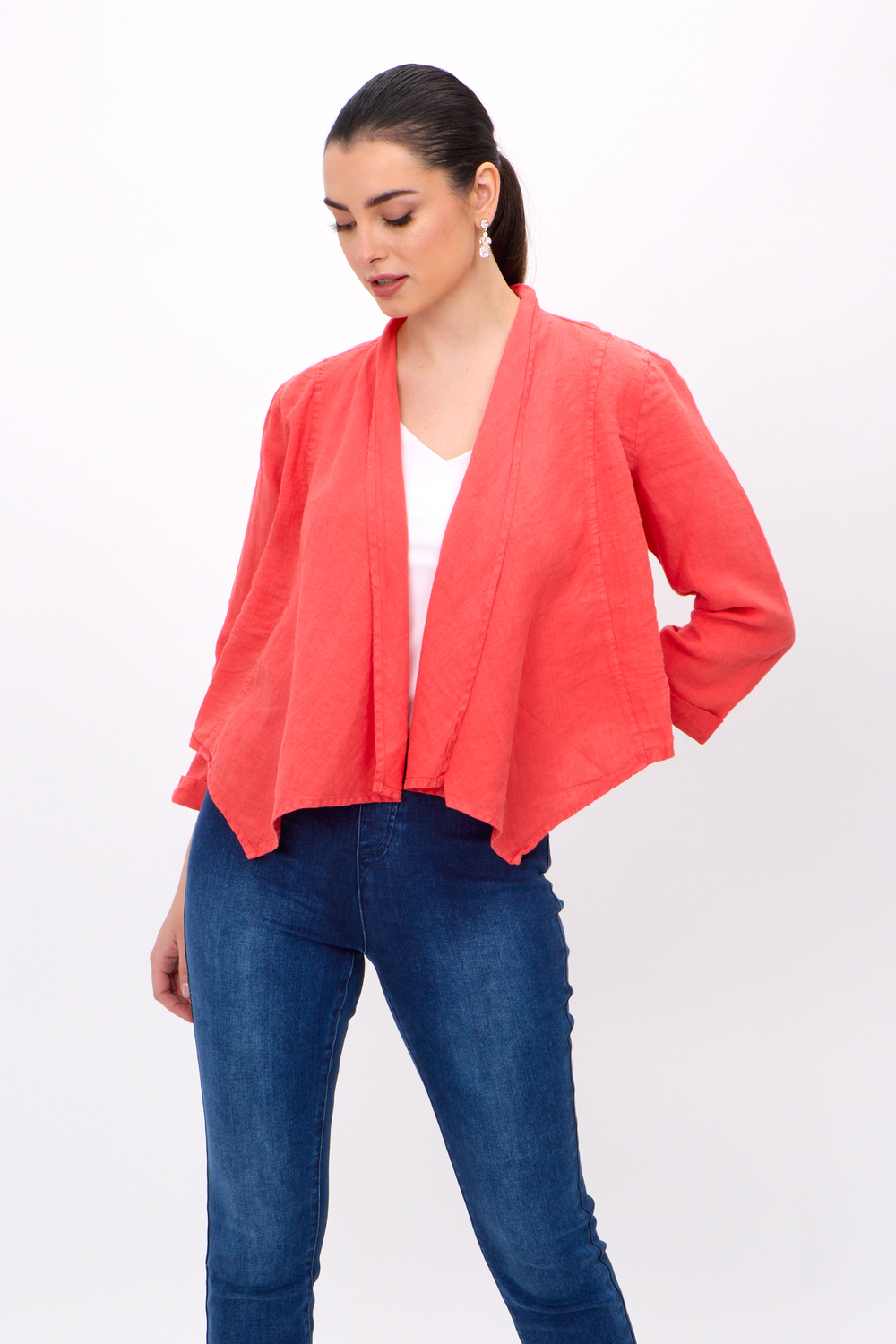 Dolcezza Woven Cardigan Style 24251. Coral