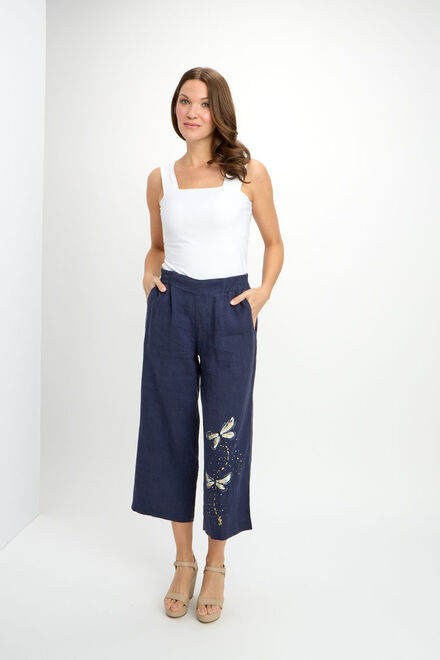 Embroidered Animal High-Rise Trousers Style 24266-6609. Dark Navy. 4