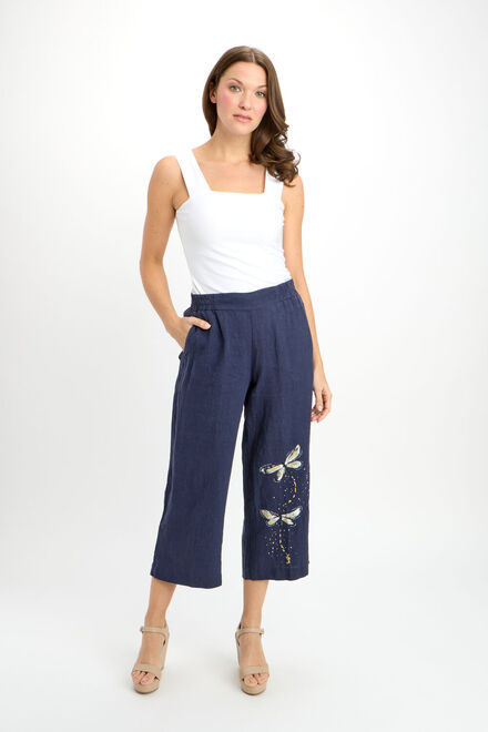 Embroidered Animal High-Rise Trousers Style 24266-6609. Dark navy