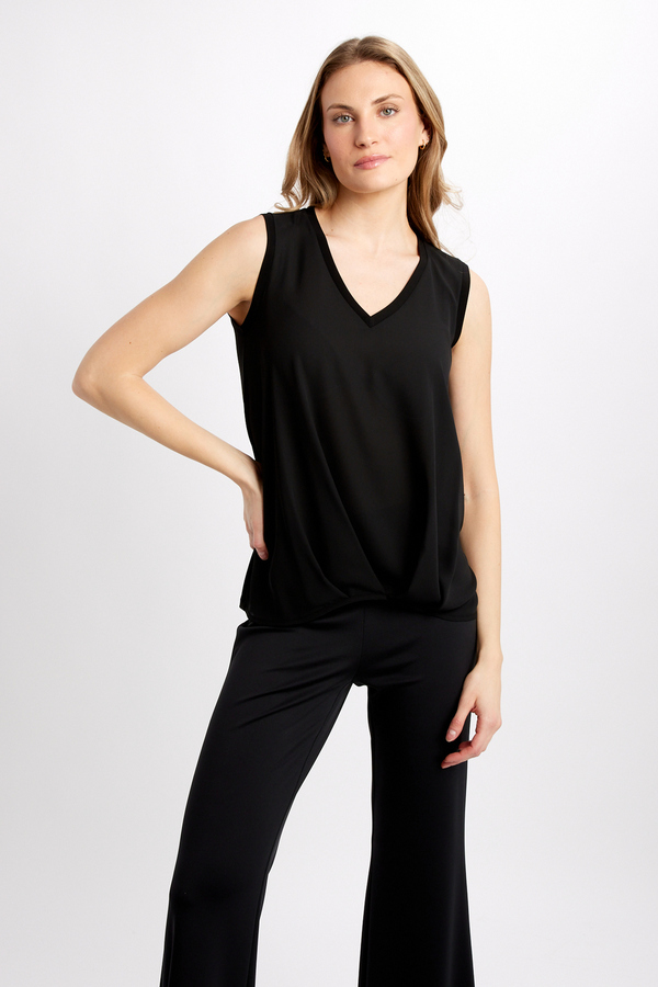 Pleated Front V-Neck Top Style 241133. Black