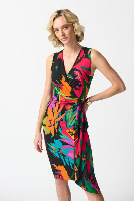 Tropical Print Wrap Front Dress Style 242012. Black/multi. 4