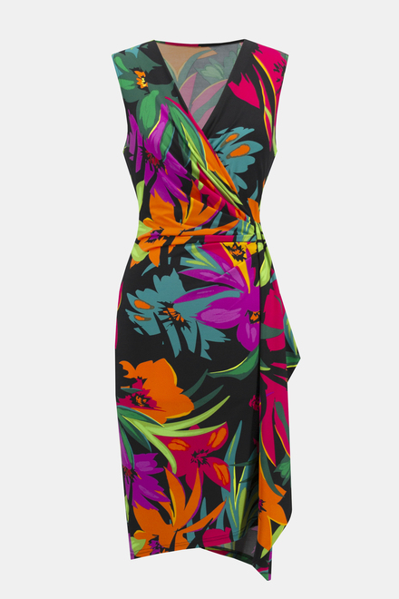 Tropical Print Wrap Front Dress Style 242012. Black/multi. 6