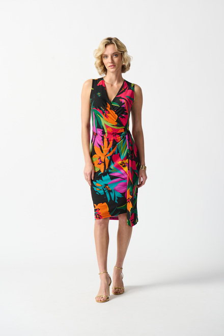 Tropical Print Wrap Front Dress Style 242012. Black/multi. 5