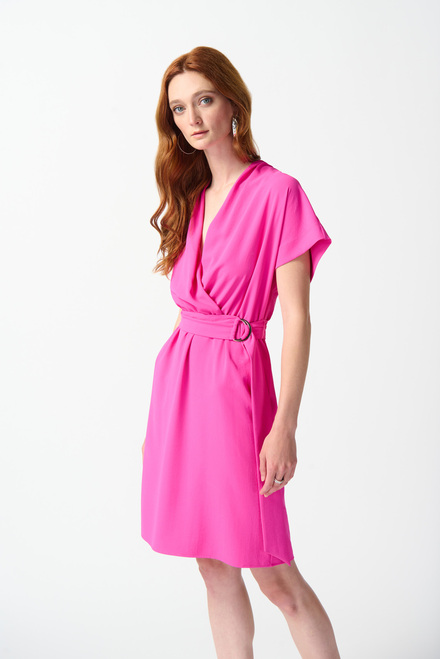 Wrap Front Belted Dress Style 242013. Ultra Pink. 4