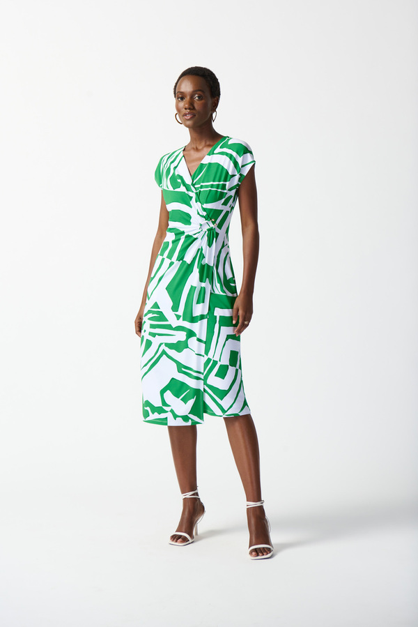 Abstract Print Gathered Dress Style 242020. Green/vanilla