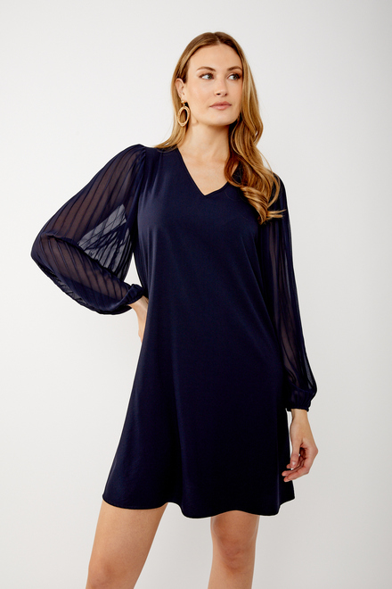 Pleated Sleeve Dress Style 242022. Midnight Blue