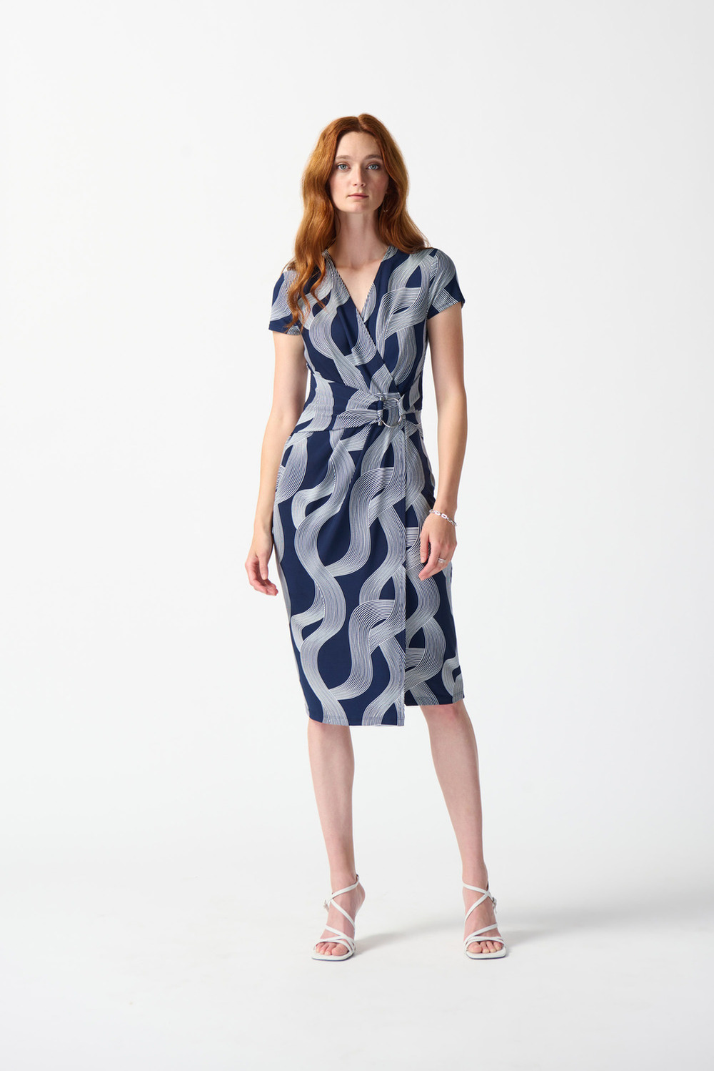 Abstract Print Jersey Dress Style 242023. Midnight Blue/vanilla