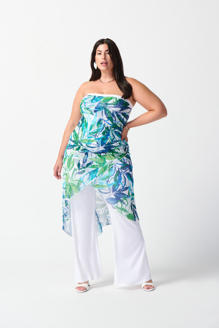 Mesh And Silky Knit Tropical Print Jumpsuit style 242024. Vanilla/multi. 6