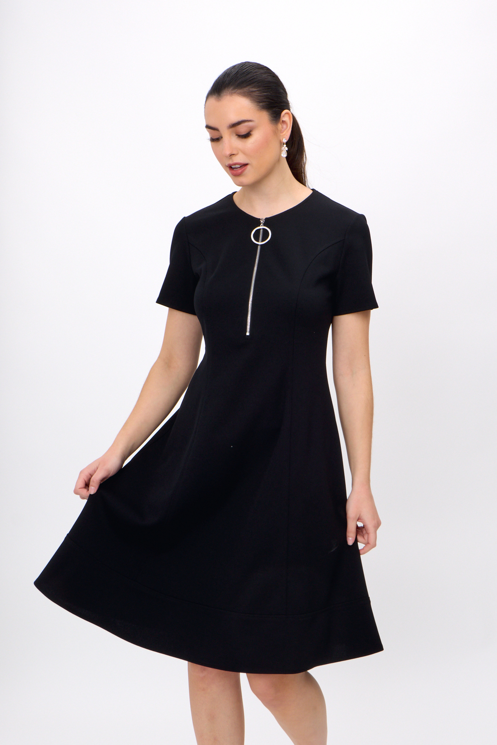 Short Sleeve Fit & Flare Dress Style 242031 . Black