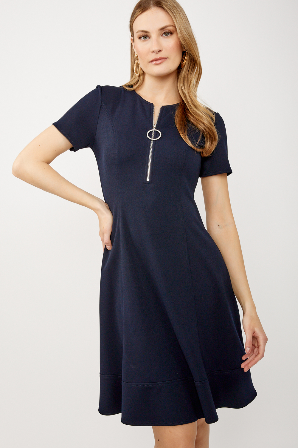 Short Sleeve Fit & Flare Dress Style 242031 . Midnight Blue