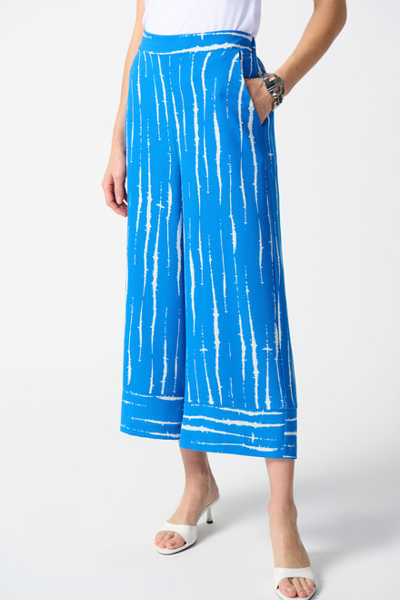 Abstract Print Wide Leg Pants Style 242047. Blue/White