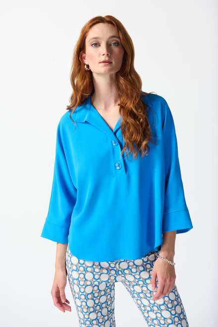 Oversized Henley Top Style 242057. French blue