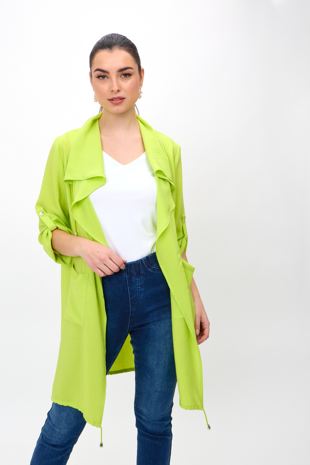 Open Front Trench Coat Style 242058. Key Lime